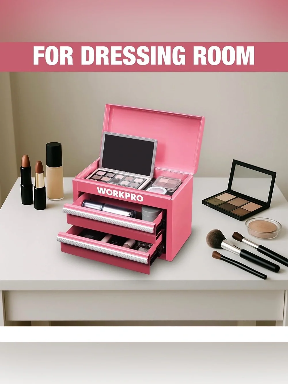 New WORKPRO Metal Mini Tool/Storage Box - Pink Color